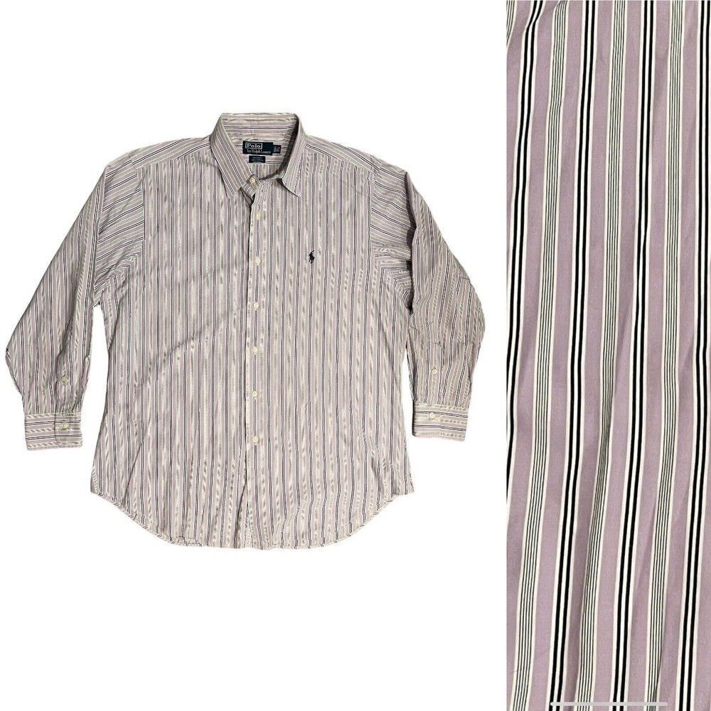 Polo Ralph Lauren Shirt Men’s 16.5 Purple Stripe Button Up Andrew Dress Pony‎